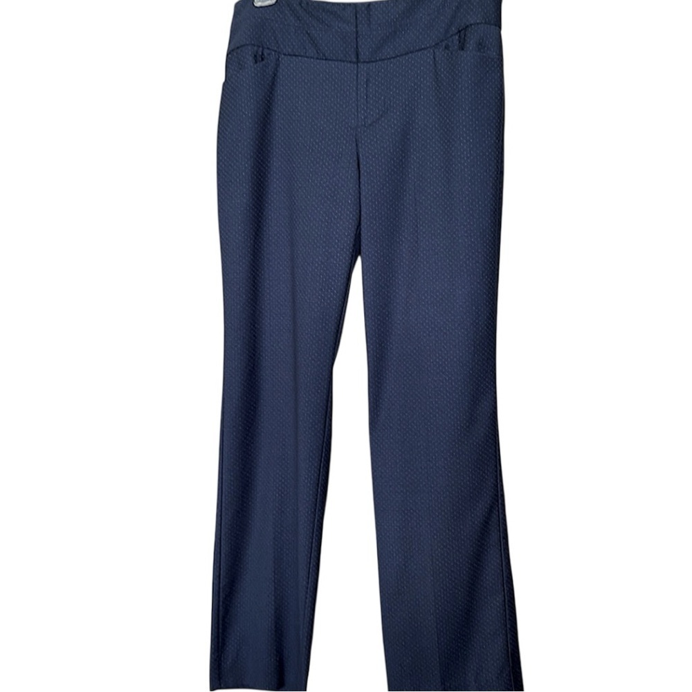 Elle Tailored Dark Navy Dot Textured Trousers Wide Leg Pants Career Wear Size 4
